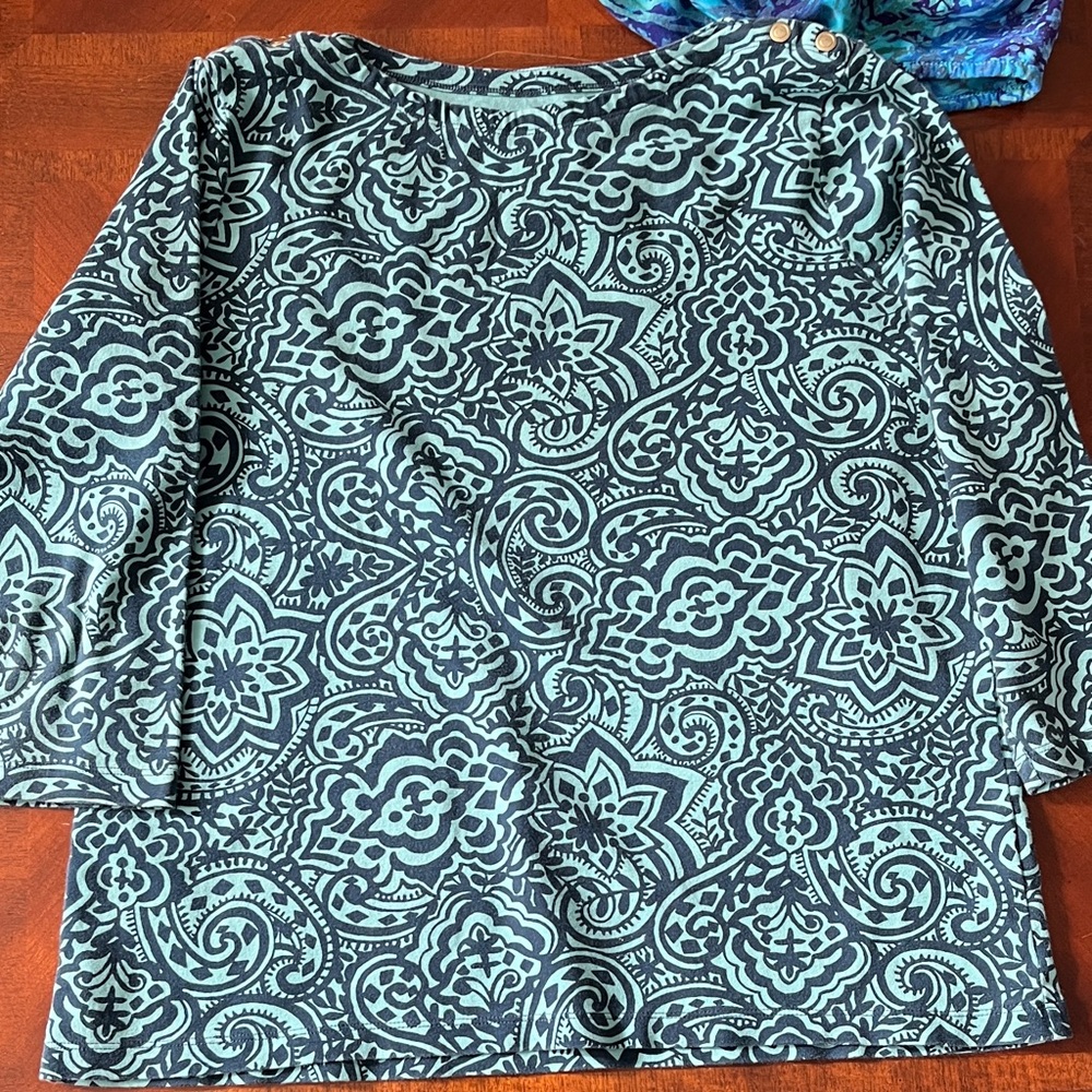 Lands' End blue and Green Floral Blouse